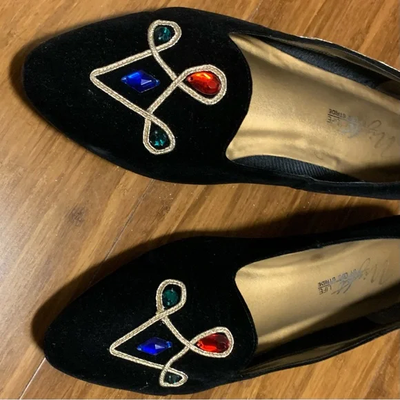 LIFE STRIDE NITE LIFE JEWELS black
suede FLATS avant garde rainbow VTG 80’s SZ11 - Picture 4 of 16